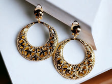 Load image into Gallery viewer, Medium sized Classic Clip On Small Bamboo Hoop Earrings Gold