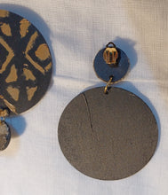 Load image into Gallery viewer, Clip On handmade handpainted wood and authentic Mudcloth Design large Earrings
