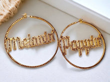 Load image into Gallery viewer, Bling Rhinestone Hoop Earrings: Melanin Poppin Statement, 3-inch