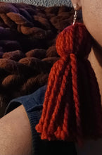 Load image into Gallery viewer, Clip on Extra Large Handmade Yarn Tassel Earrings dark red