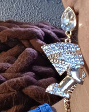 Load image into Gallery viewer, Handmade Egyptian Ankh and Queen Nefertiti Rhinestone Modern Assymetric Earrings