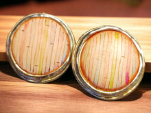 Load image into Gallery viewer, Vintage Carol Dauplaise faded boho Stud Clip On Earrings wood and Gold 1980s