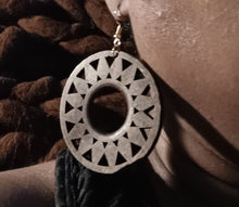 Load image into Gallery viewer, Chunky boho medallion wooden earrings pierced ears