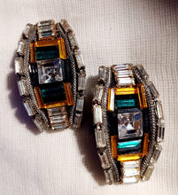 Load image into Gallery viewer, Vintage MJ Hansen Avant Garde Couture Crystal Clip on earrings 1988 super rare