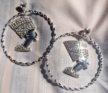 Load image into Gallery viewer, Handmade Egyptian Queen Nefertiti Rhinestone hoop Earrings pierced ears