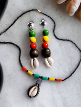 Load image into Gallery viewer, Vintage Afrocentric Cowrie Shell Collar Choker Style Necklace with matching custom clip on earrings