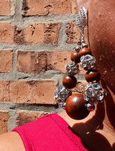 Load image into Gallery viewer, Handmade Glam Wood bead and Rhinestone Hoop Clip On Earrings
