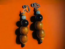 Load image into Gallery viewer, Handmade boho Wood and genuine blue moon stone Clip On Earrings