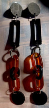 Load image into Gallery viewer, Handmade Avant garde Acrylic Chain and wood Earrings Clip On 7 inch
