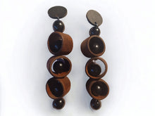 Load image into Gallery viewer, Handmade Avant garde Geometric Wood Earrings Clip On 5 inch