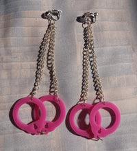 Load image into Gallery viewer, Acrylic Pop Art Hand cuff Clip On Earrings