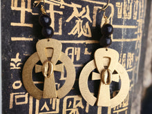 Load image into Gallery viewer, Handpainted Abstract Ankh Wooden Dangle Earrings