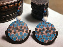 Load image into Gallery viewer, Handmade wood Abstract Tribals Geometric Design Earrings (Pierced ears) large size