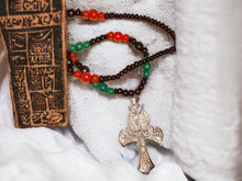 Load image into Gallery viewer, Mens Handmade Extra Large Chunky Metal Carved Ankh Necklace with Wooden Beads Rare