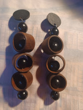 Load image into Gallery viewer, Handmade Avant garde Geometric Wood Earrings Clip On 5 inch