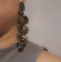 Load image into Gallery viewer, Handmade Avant garde Geometric Wood Earrings Clip On 5 inch