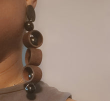 Load image into Gallery viewer, Handmade Avant garde Geometric Wood Earrings Clip On 5 inch
