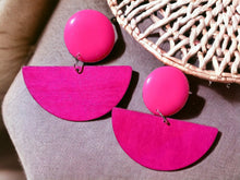 Load image into Gallery viewer, Handmade Pop Art Pink Clip On Earrings: Extra Large Wood Acrylic