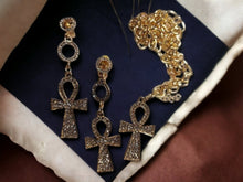 Load image into Gallery viewer, Rhinestone Ankh Necklace Set with clip on earrings