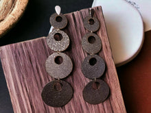 Load image into Gallery viewer, Extra Long 7 inch Handmade handpainted Wooden Disc Earrings black