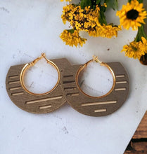 Load image into Gallery viewer, Medium sized Wood and Metal Hoop Earrings Black