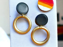 Load image into Gallery viewer, Handmade Black & Gold Pop Art Clip On Earrings