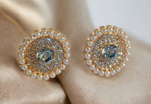 Load image into Gallery viewer, Rhinestone Faux Pearl Medallion Clip On Earrings