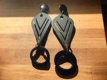 Load image into Gallery viewer, Handmade Pop Art Acrylic and wood Clip on Earrings black 5 inch