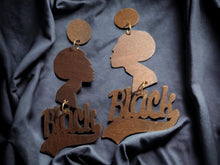 Load image into Gallery viewer, Afrocentric Wooden Statement Design Earrings pierced ears Handmade