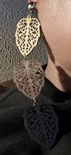 Load image into Gallery viewer, Handmade Wooden Leaf Clip On Dangle Earrings
