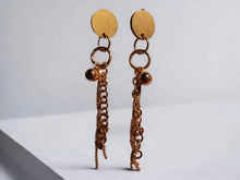 Load image into Gallery viewer, Handmade gold ball wood and chain Clip On Earrings 4 in