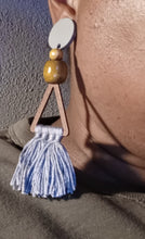 Load image into Gallery viewer, Clip on Handmade boho wood and Yarn Tassel Earrings