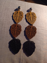 Load image into Gallery viewer, Handmade Wooden Leaf Clip On Dangle Earrings