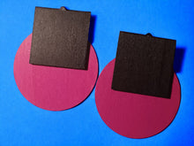Load image into Gallery viewer, Handmade Minimalist Geometric Wooden shapes Earrings Clip On 3 inch
