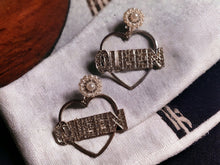 Load image into Gallery viewer, Handmade rhinestone Queen statement heart hoop Earrings Clip on