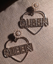 Load image into Gallery viewer, Handmade rhinestone Queen statement heart hoop Earrings Clip on