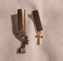 Load image into Gallery viewer, Handmade Asymmetric Ankh and Nefertiti Earrings, Rhinestone Jewelry