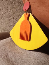 Load image into Gallery viewer, Extra large Wood handpainted Afro Pick Clip On Dangle Earrings