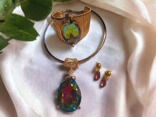 Load image into Gallery viewer, Giant Aurora borialis crystal Necklace bracelet and Clip On Earrings Set handmade new