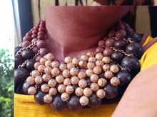 Load image into Gallery viewer, Wood Bead Statement Necklace and Clip On Earrings Set