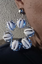 Load image into Gallery viewer, Handmade Cowrie Shell Hoop Clip On Earrings silver
