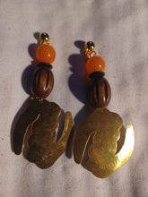 Load image into Gallery viewer, Handmade Vintage Brass Clip on Adinkra Gye Nyame Handmade Earrings 4.5 inch