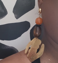 Load image into Gallery viewer, Handmade Vintage Brass Clip on Adinkra Gye Nyame Handmade Earrings 4.5 inch