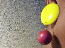 Load image into Gallery viewer, Handmade Chunky wood and Acrylic Pop Art Clip on Earrings
