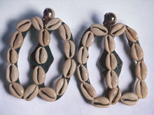 Load image into Gallery viewer, Handmade Handpainted wood and cowrie Adinkra Symbol Clip On Earrings