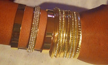 Load image into Gallery viewer, Rhinestone gold metal Cuff and Bangle Set of 15