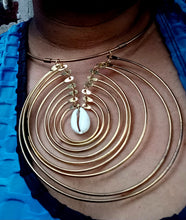 Load image into Gallery viewer, Vintage African Brass Collar Necklace Set, Cowrie Shell Earrings