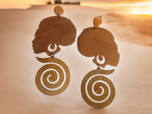 Load image into Gallery viewer, Clip On Wood extra large Afrocentric Design Earrings 6 inch