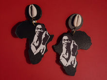 Load image into Gallery viewer, Fela Kuti Earrings, Afro Beat Africa Map Clip-ons