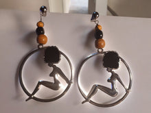 Load image into Gallery viewer, Handmade Large Afrocentric Hoop Clip On Earrings silver